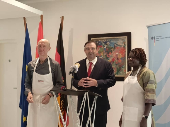 Otto Pfeiffer (left), German chef; Daniel Krull (centre), German Ambassador to Ghana; and Esther Mumuni (right), Ghanaian chef based in Germany. Otto Pfeiffer (left), German chef; Daniel Krull (centre), German Ambassador to Ghana; and Esther Mumuni (right), Ghanaian chef based in Germany.