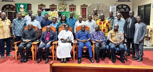 Rt Rev. Prof. Joseph M. Y. Edusa-Eyison (seated 2nd from left), immediate past Chairman, Northern Accra Diocese, with members of the de Graft-Johnson family, some ministers of the Gospel and executive of the Airport East Circuit Men’s Fellowship Rt Rev. Prof. Joseph M. Y. Edusa-Eyison (seated 2nd from left), immediate past Chairman, Northern Accra Diocese, with members of the de Graft-Johnson family, some ministers of the Gospel and executive of the Airport East Circuit Men’s Fellowship