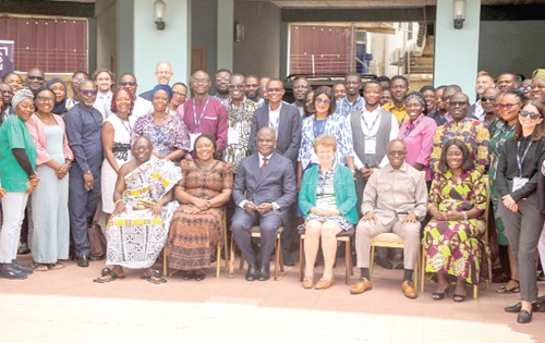 Ahmed Ibrahim (seated 3rd from left), Minister of Local Government, Chieftaincy, and Religious Affairs, with Irene Vance (3rd from right), Head of Project Delivery in African Cities Research Consortium, Jemima Lomotey (right), Director of planning at the GARCC, and officials after the event. Picture: CALEB VANDERPUYE Ahmed Ibrahim (seated 3rd from left), Minister of Local Government, Chieftaincy, and Religious Affairs, with Irene Vance (3rd from right), Head of Project Delivery in African Cities Research Consortium, Jemima Lomotey (right), Director of planning at the GARCC, and officials after the event. Picture: CALEB VANDERPUYE