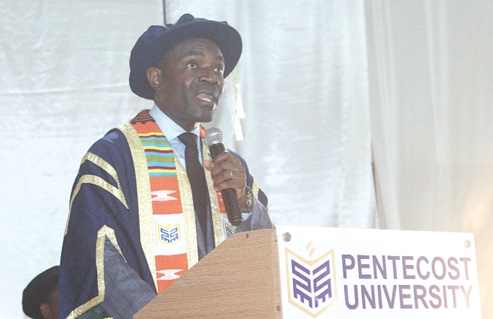 Prof. Kwabena Agyapong-Kodua, Vice-Chancellor, Pentecost University, addressing the gathering. Picture: ERNEST KODZI 