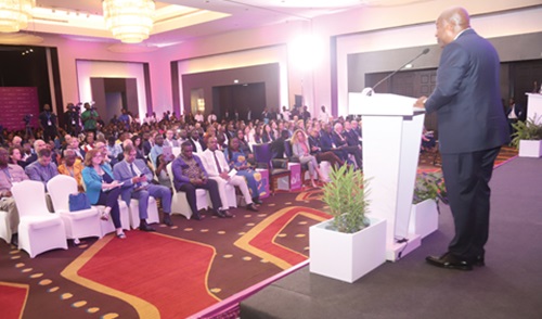 President John Mahama delivering the keynote address at the forum in Accra. Picture: SAMUEL TEI ADANO President John Mahama delivering the keynote address at the forum in Accra. Picture: SAMUEL TEI ADANO