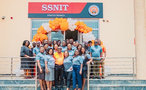 Staff of SSNIT at the entrance of the new Spintex branch