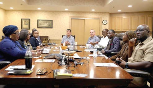 Dr Mary Awusi (left) speaking during the meeting with top executives of Rocky Brands