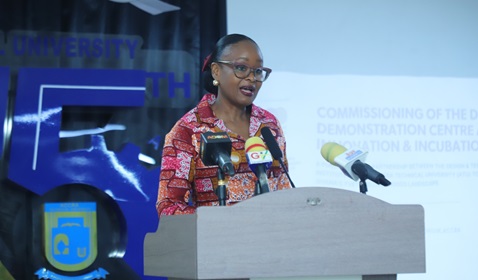 Constance Elizabeth Swaniker, Founder and President of the Design and Technology Institute (DTI) speaking at the event Picture: EDNA SALVO KOTEY