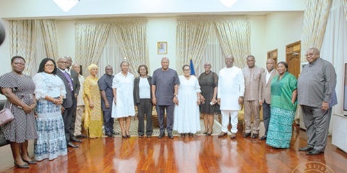 President John Mahama (middle), Lordina Mahama, (7th from right) and some ministers and other dignitaries with Prof. Naana Jane Opoku-Agyemang (arrowed), the Vice-President