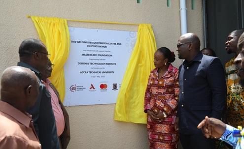Constance Elizabeth Swaniker (2nd from left), Founder and President of the Design and Technology Institute (DTI), Prof. Amevi Acakpovi (right), Acting Vice Chancellor of the Accra Technical University and other dignitaries unveiling the Welding Demonstration Centre and innovation hub at ATU in Accra Picture: EDNA SALVO KOTEY Constance Elizabeth Swaniker (2nd from left), Founder and President of the Design and Technology Institute (DTI), Prof. Amevi Acakpovi (right), Acting Vice Chancellor of the Accra Technical University and other dignitaries unveiling the Welding Demonstration Centre and innovation hub at ATU in Accra Picture: EDNA SALVO KOTEY