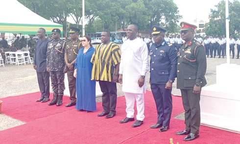 Sam Nartey George (4th from right), Minister of Communication, Digital Technology and Innovations, Dr Edward Omane Boamah (3rd from right), Minister of Defence, and other dignitaries. Sam Nartey George (4th from right), Minister of Communication, Digital Technology and Innovations, Dr Edward Omane Boamah (3rd from right), Minister of Defence, and other dignitaries.