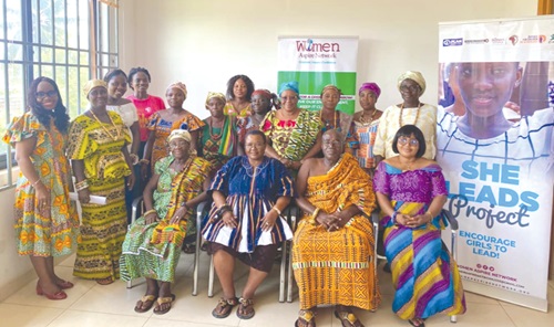 Nana Akrufi VI (seated 3rd from right), Enohen of Anomabo paramountcy, and Kezia Kenneth Azumah (standing left) together with other dignitaries and participants Nana Akrufi VI (seated 3rd from right), Enohen of Anomabo paramountcy, and Kezia Kenneth Azumah (standing left) together with other dignitaries and participants