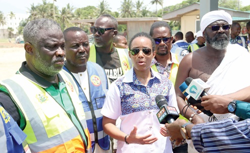 Dr Zanetor Agyeman-Rawlings (middle), MP, Klottey Korle, addressing the press during a working visit to some projects in the assembly. With her are Alfred Gaisie (left), Municipal Chief Executive, Korle Klottey, and some members of the municipal assembly. Picture: ELVIS NII NOI DOWUONA Dr Zanetor Agyeman-Rawlings (middle), MP, Klottey Korle, addressing the press during a working visit to some projects in the assembly. With her are Alfred Gaisie (left), Municipal Chief Executive, Korle Klottey, and some members of the municipal assembly. Picture: ELVIS NII NOI DOWUONA