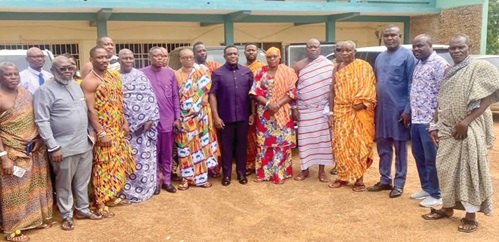 Sam Nartey George (4th from right), MP, Ningo Prampram; Raphael Uriel Nartey (3rd from left), DCE, Ningo Prampram, and Nene Osroagbo Djagmah XII (4th from left), Paramount Chief, Great Ningo Traditional Council, and other traditional leaders Sam Nartey George (4th from right), MP, Ningo Prampram; Raphael Uriel Nartey (3rd from left), DCE, Ningo Prampram, and Nene Osroagbo Djagmah XII (4th from left), Paramount Chief, Great Ningo Traditional Council, and other traditional leaders