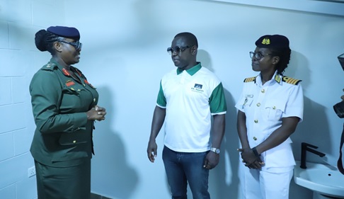 DCOS (med) Brig Gen Evelyn Vivian Abraham-Kwabiah (left), Commander of 37 Military Hospital and Acting Deputy Chief of Staff Medical explaining a point to Prosper K. Appiah (2nd from right), Director of P.K Appiah Foundation and Capt (GN) Harriet Manu (right), Officer in charge of the Public Health Division at the 37 Military Hospital after the event Picture: EDNA SALVO KOTEY