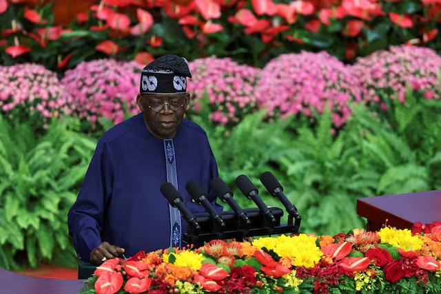 Nigerian President Bola Ahmed Tinubu speaks at the opening ceremony of the ninth Forum on China-Africa Cooperation (FOCAC) Summit, at the Great Hall of the People in Beijing, China September 5, 2024. REUTERS/Florence Lo/File Photo Nigerian President Bola Ahmed Tinubu speaks at the opening ceremony of the ninth Forum on China-Africa Cooperation (FOCAC) Summit, at the Great Hall of the People in Beijing, China September 5, 2024. REUTERS/Florence Lo/File Photo