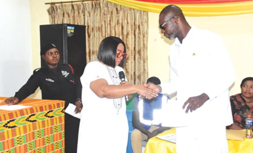Linda Akweley Ocloo (left), Greater Accra Regional Minister, congratulating Alfredos Nii Anyetei after his confirmation as the Municipal Chief Executive for La Dade-Kotopon. Picture: ESTHER ADJORKOR ADJEI Linda Akweley Ocloo (left), Greater Accra Regional Minister, congratulating Alfredos Nii Anyetei after his confirmation as the Municipal Chief Executive for La Dade-Kotopon. Picture: ESTHER ADJORKOR ADJEI