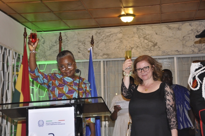 Emilia Arthur (left), Minister for Fisheries and Aquaculture Development, and Laura Ranalli, Italian Ambassador, toasting at the event. Emilia Arthur (left), Minister for Fisheries and Aquaculture Development, and Laura Ranalli, Italian Ambassador, toasting at the event.