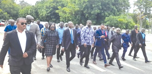 Minority Members of Parliament marching to the offices of EOCO in solidarity with Bernard Antwi Bosiako following his arrest and detention
