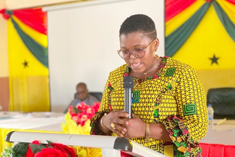 Paulina Akabila, the West Akim Municipal Chief Executive, addressing the meeting.