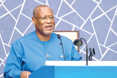 Alex Segbefia (right), Chief of Staff at the Office of the Vice-President, speaking at the 14th Graduation Ceremony of the Kofi Annan International Peacekeeping Training Centre