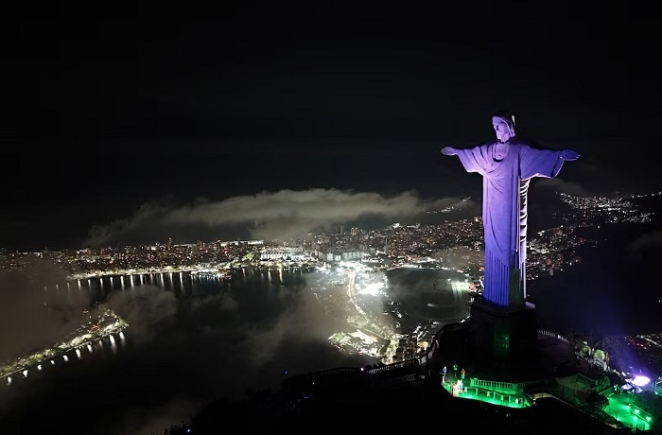 A drone view shows the Christ the Redeemer statue in Rio de Janeiro, Brazil June 6, 2024. REUTERS/Pilar Olivares