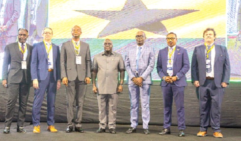 Julius Debrah (middle), Chief of Staff; Thomas Thompson-Aryee (3rd from right), Director-General of IAA; Dr Ishmael Dodoo (2nd from right); Prof. Raymond Akongburo Atuguba (3rd from left), Ag. Director of Legal Education, and other officials in the event Picture: CALEB VANDERPUYE