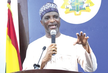 Muntaka Mohammed-Mubarak (left), Minister for the Interior. Some journalists at the press conference. Picture: SAMUEL TEI ADANO