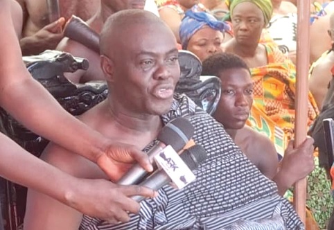 Osagyefo Oseadeeyo Agyemang Badu II, President of the Bono Regional House of Chiefs, speaking at the event
