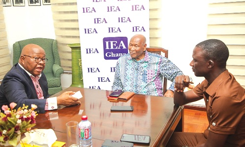 Prof. Aaron Mike Oquaye (left), former Speaker of Parliament, with Samuel Awuku Okudzeto (middle), former member of the Council of State, speaking to our reporter. Picture: CALEB VANDERPUYE