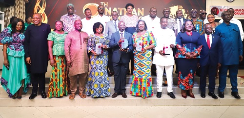 Dignitaries with some members of CLOGSAG who were honoured for their distinguished services during the 8th Nathan Anang Quao lecture and Excellence Awards ceremony Picture: EDNA SALVO KOTEY