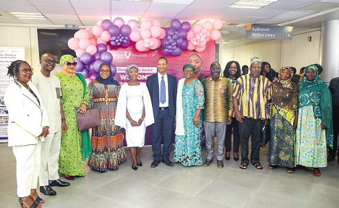 Shamima Muslim (4th from left), Deputy Government Spokesperson, with Dr Mohammed Sherif Abdul-Khaliq (2nd from left), MP for Nanton; Sayida Maltiti Sadick (5th from left), Founder of Maltiti Care International; Dr David Kupualor (middle), Obstetrician Gynaecologist and Urogynaecologist, UGMC, and other officials after the event. Picture: CALEB VANDERPUYE