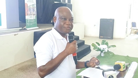 Ambassador Francis Danti Kotia (inset), Coordinating Director of Multilateral and International Organisation of the Ministry of Foreign Affairs and Regional Integration, addressing the students in Koforidua