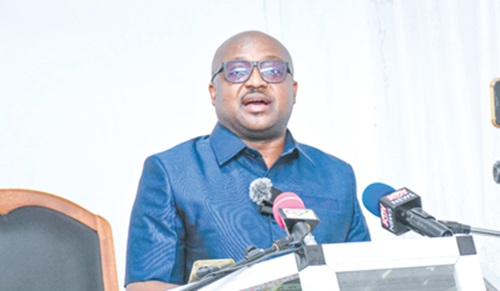 Charles Lwanga Puozuing, Upper West Regional Minister, addressing the media