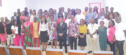 Prof. Alfred Edwin Yawson (7th from right), Provost, College of Health Sciences, UG, in the company of Dr Lily Paemka (8th from right), Deputy Director, West African Genetic Medicine Centre and Senior Lecturer, UG; Dr Merri Iddrisu (5th from left), Lecturer, School of Nursing and Midwifery, UG; Dr Rosemond Hiadzi (7th from left), Lecturer,  Department of Sociology, UG, other dignitaries and participants. Picture: ERNEST  KODZI 