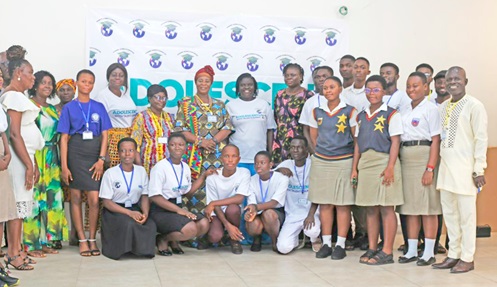 Gloria Cann (arrowed), Founder of Dynamic Works Foundation, with some students and guests at the summit