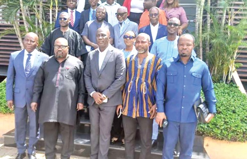 Dr Amo Tobbin (middle), Executive Chairman, Tobinco Group of Companies, with Dr Mark Kurt Nawaane (2nd from left), the Chairman of the Health Committee, and other committee members during the working visit
