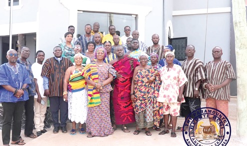 Akusiaku Brempong Kumi Sasraku VIII (5th from right), Paramount Chief of Anum Traditional Area, with the traditional leaders and other dignitaries