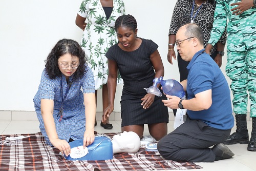 Participants going through life savings skills training by some National Ambulance Services officers. Picture: BENEDICT OBUOBI