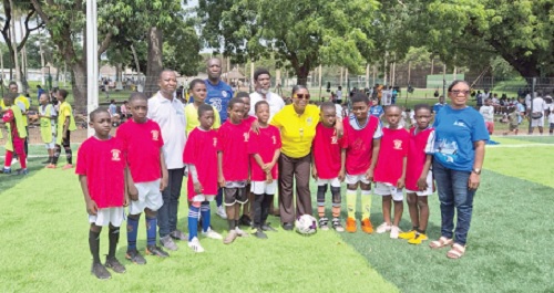 One of the teams with Gladys Appiah (6th from right), Supervisor, Volta River Authority basic schools
