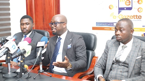 Nana Kwesi Boatey (middle), Managing Director, Ghana Publishing Company Limited, briefing the media. With him is Saviour Agbornu (right), Head of Operations, and Lantam Papanko (left), Corporate Affairs Manager, GPCL. Picture: BENEDICT OBUOBI