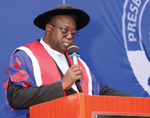 Rt Rev. Dr Abraham Nana Opare-Kwakye, Chancellor and Moderator of the General Assembly of the Presbyterian Church of Ghana, addressing the ceremony