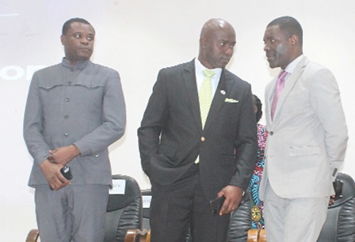 Michael Armah (2nd from left), Registrar, Pentecost University, in a tête á tête with Prof. Kwabena Agyapong Kodua, Vice–Chancellor, Pentecost University