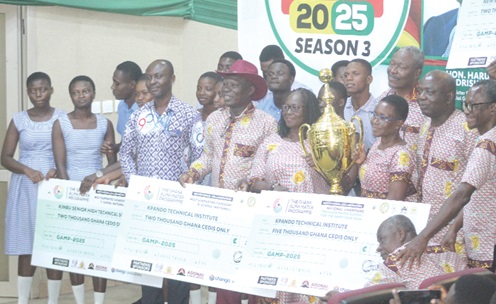 Winners of the competition displaying their prizes. With them is Major Paul K. Amegah (rtd) [2nd from right], National President, GAMP