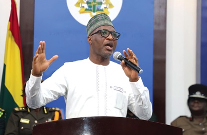 Muntaka Mohammed-Mubarak, Minister for the Interior, speaking at the media briefing