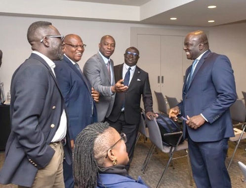 Dr Hugh A. Brown (middle), CEO of the Forestry Commission, interacting with Henry Techie-Menson (right), Ghana's Ambassador to Belgium and EU, and other members of Ghana's delegation to Brussels