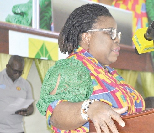 Prof. Lydia Aziato (inset), Vice-Chancellor of UHAS,  addressing the traditional medicine practitioners