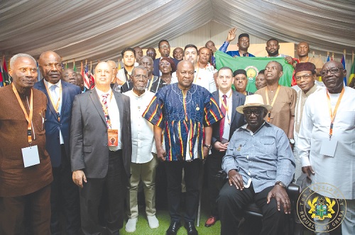 President John Dramani Mahama (middle); former President John Agyekum Kufuor (2nd from right) and other dignitaries after the ceremony