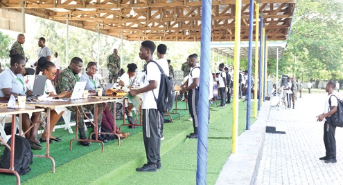 It’s all orderliness as potential recruits go through the process at Burma Camp­­­­