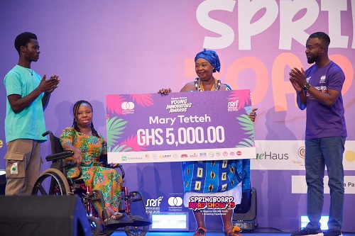 Mary Tetteh (2nd from left), an entrepreneur, receiving her prize as the Most Promising Agripreneur for YLO Model Ambassador Award