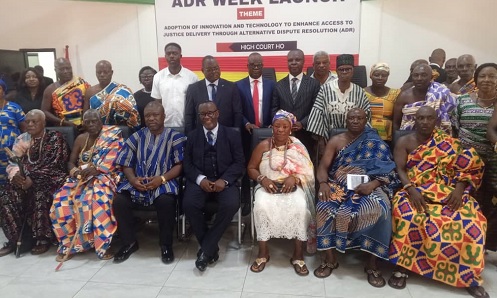 Justice Paul Baffoe-Bonnie (seated middle) and some members of the Bar and traditional rulers at the event