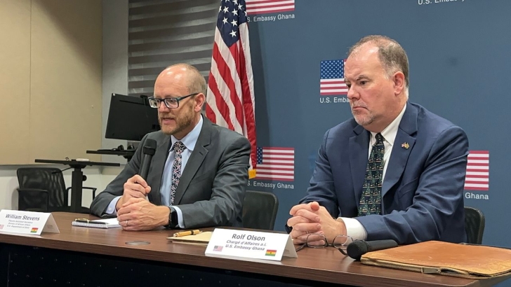 Rolf Olson (right), the Charge d’Affaires of the US Embassy in Ghana with Will Stevens (left), the Deputy Assistant Secretary for West Africa in the US Department of State’s Bureau of African Affairs, during the roundtable discussion with the media.