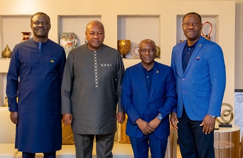 President John Dramani Mahama (2nd from left) with Olusegun Alebiosu (2nd from right), FirstBank Group CEO; Victor Yaw Asante (left), FirstBank Ghana MD/CEO, and Osahon Ogieva (right), FirstBank Ghana Deputy Managing Director