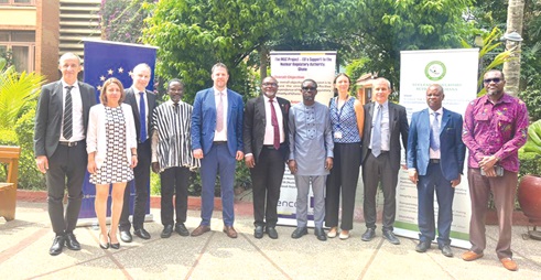 Prof. Francis Otoo (5th from right), Director-General of the Nuclear Regulatory Authority, with representatives from the European Union, ECONET Consulting, and officials  of the NRA